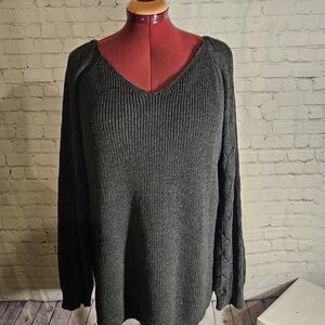 Kismet Black V-Neck Sweater with Long Sleeves and Relaxed Fit